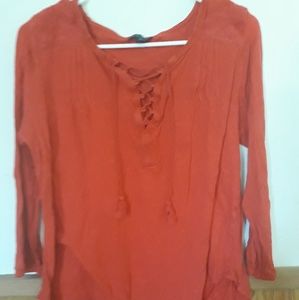 Red tie up front lucky shirt